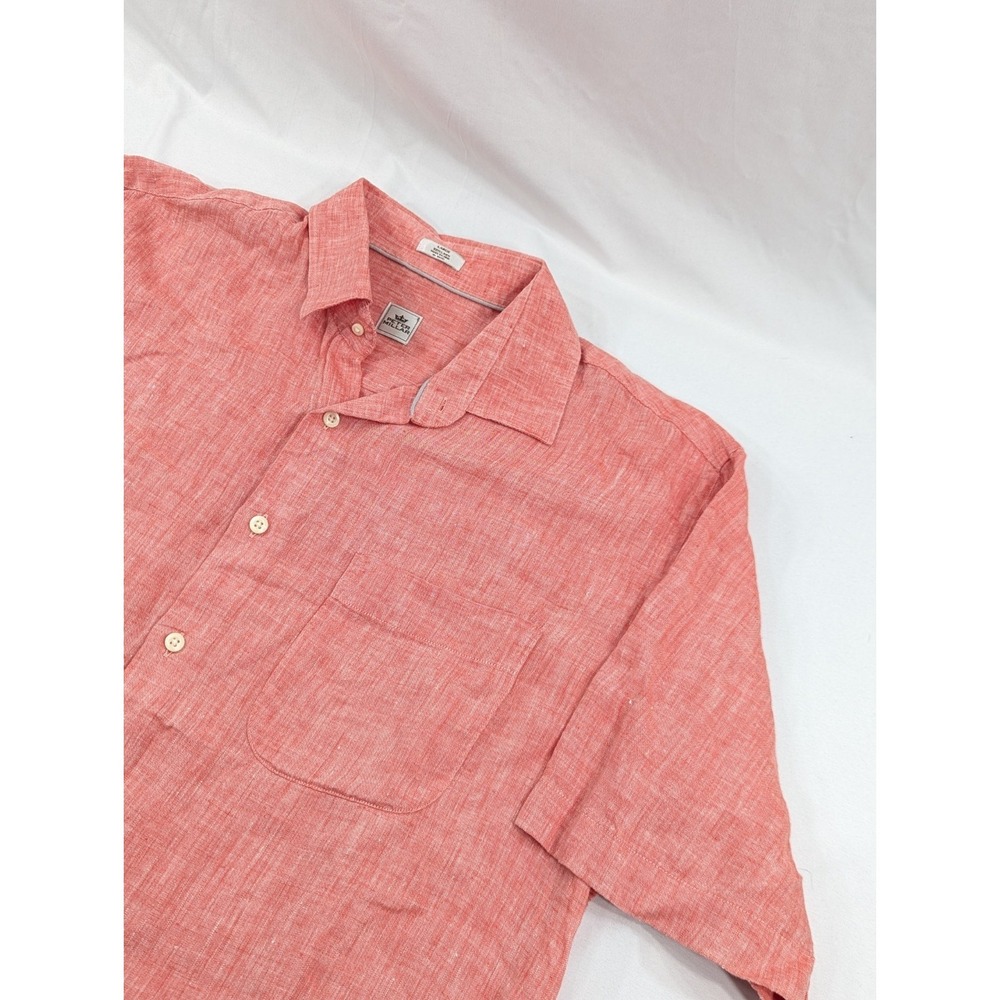 Peter Millar Shirt Men Large L Pink Preppy Short Sleeve Casual Button Up Linen